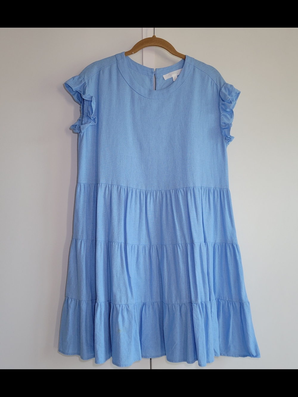 adyson parkson Light Blue Linen Tiered Ruffle Dress
